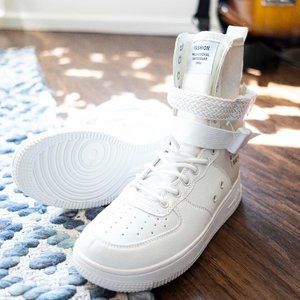 white high top lace up sneakers